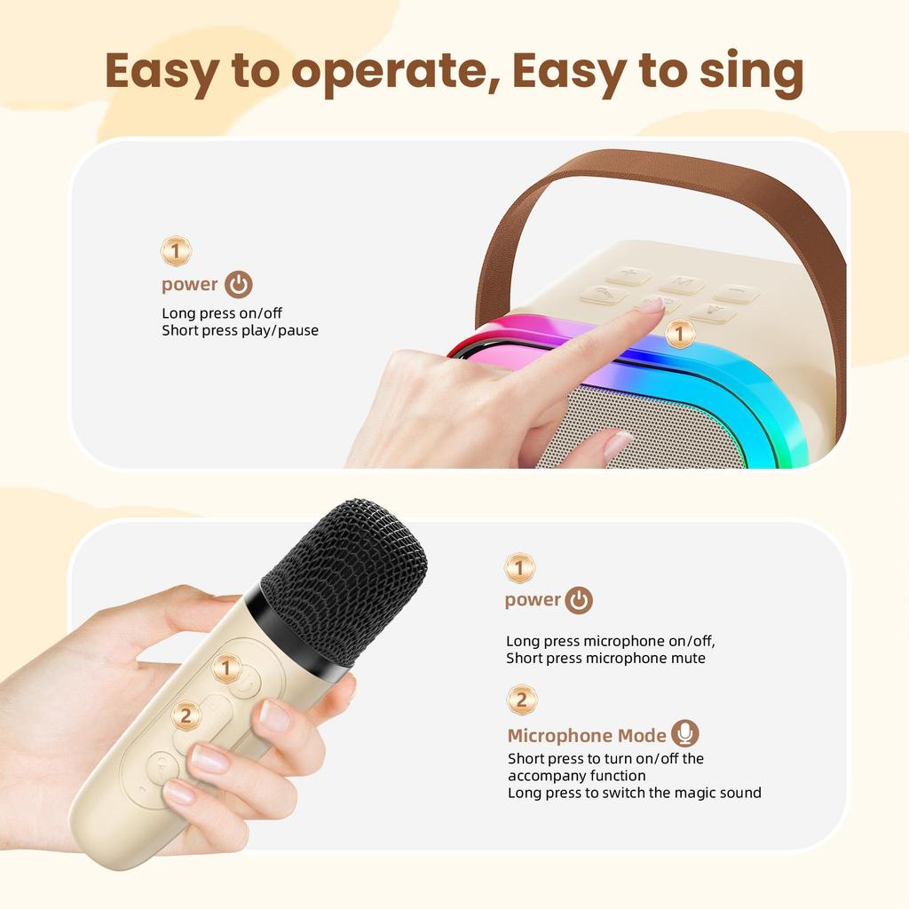 Karaoke Speaker for Kids Adults, Mini Bluetooth Karaoke Speaker with 2 Wireless Microphone and LED Light, Toys for Kids Girls Boys Birthday