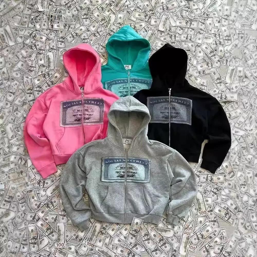ZYLLO Y2K Retro Hoodies für Herren und Damen Bedruckte Personalisierte Muster Streetstyle Street Kapuzen-Cardigan Lange Ärmel