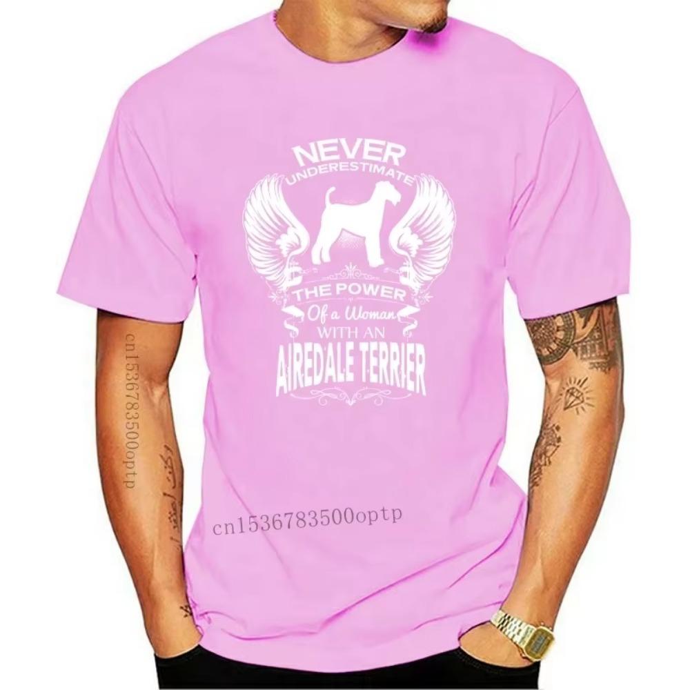 New Men Short Sleeve Tshirt A WOMEN WITH A DOG Airedale Terrier Cool Women T-shirt