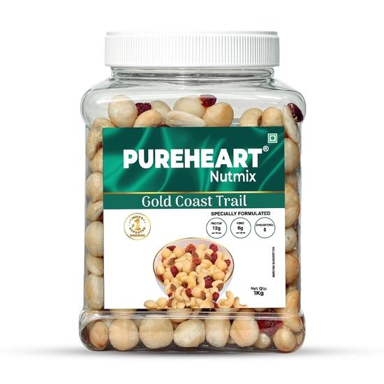 

Pureheart Nutmix Gold Coast Trail, Premium Trail Mix with 40% Macadamia, Cashew, Almonds, Cranberry & Healthy Snack (1000 gm) 1KG