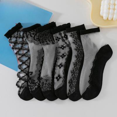 Women's Summer Lace Lace Cotton Soles Wear Resistant Breathable Non Slip Medium Tube Crystal Silk Socks