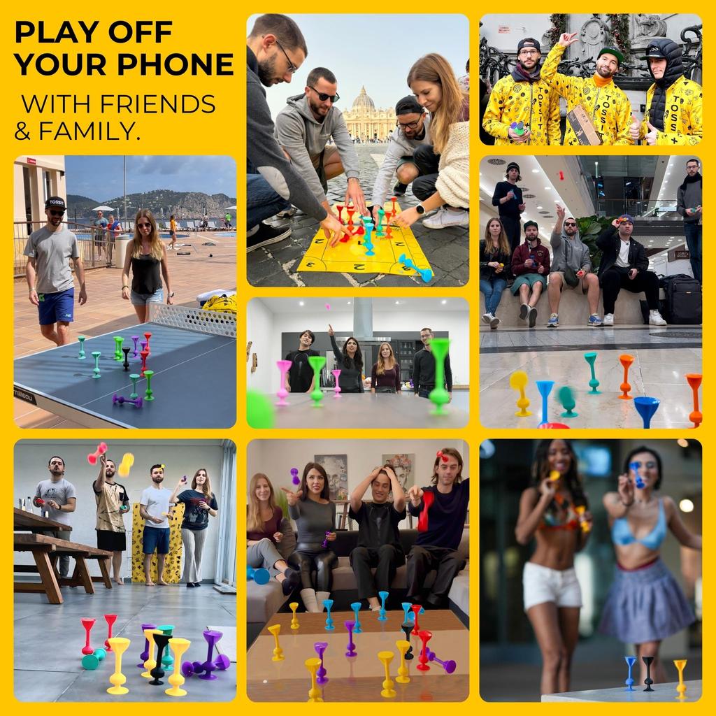 TOSSIT Game Set Suction Cup Throw Party Game Family Friendly Friend Pack 4 Light and Yellow Portable – Indoor/Outdoor – – Colors Pink, Purple, Blue,