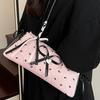 Black Pink Contrasting Color Bow Small Bag Women's 2025 Summer New Shoulder Underarm Bag Fashionable and Sweet Hand Bag