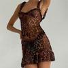 Women's New Summer Leopard Print V-neck Sexy Backless Mesh Cami Dress