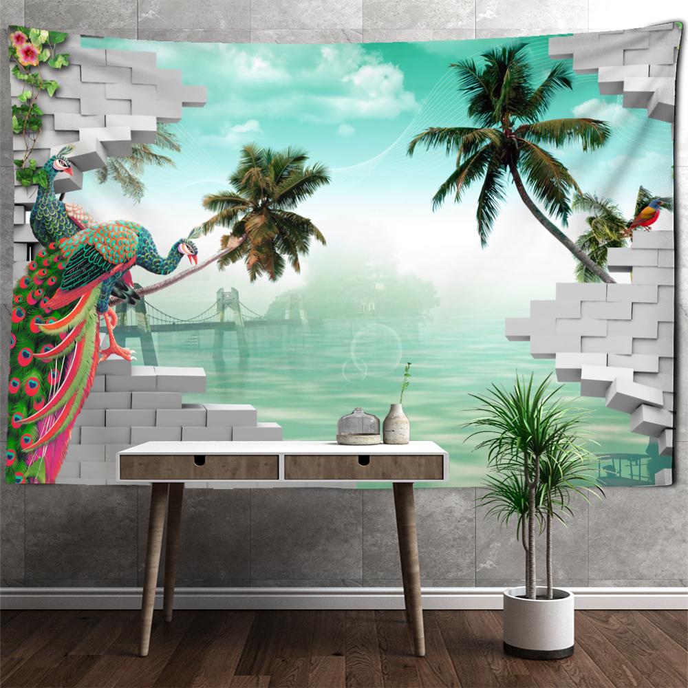 Tapiserie de Perete Peisaj Oceanic cu Păun Estetic Boem Cameră Hippie Living Decor Acasă Fundal