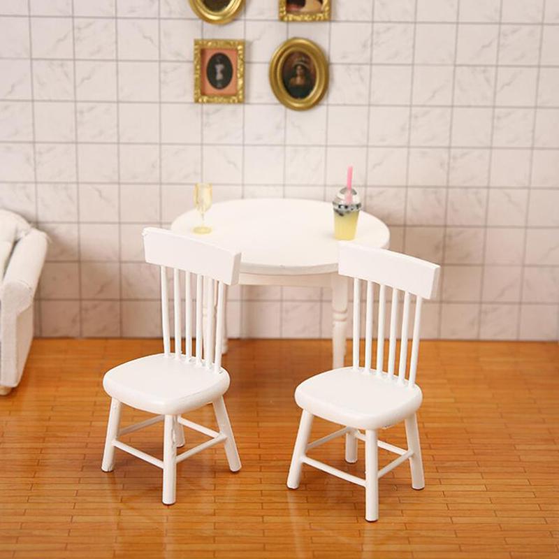 Miniaturní nábytek do domečku pro panenky 1/12, bílý dřevěný jídelní stůl, židle, modely, hračky