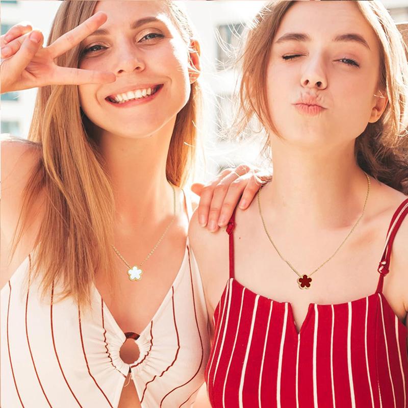 Luxury Zircon Set for Women copper Color Chain Stainless Steel Double Sided Five Leaf Flower Necklace Earrings Bracelet Clover