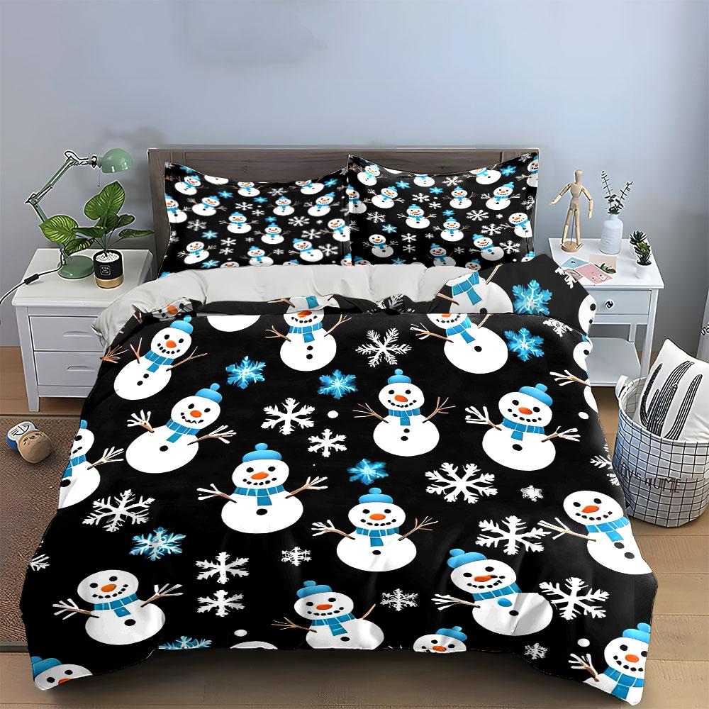 Snowman and Snowflake Pattern Bedding Duvet Cover Set Duvet Cover Pillowcases (1*Duvet Cover 2*Pillowcases, without duvet insert)
