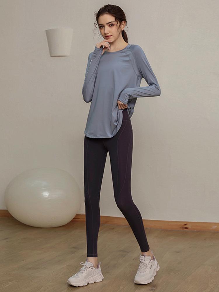 Damen schnelltrocknendes lockeres Langarm-Yoga-Top - Atmungsaktive Lauf- und Schlankheits-Fitnesskleidung