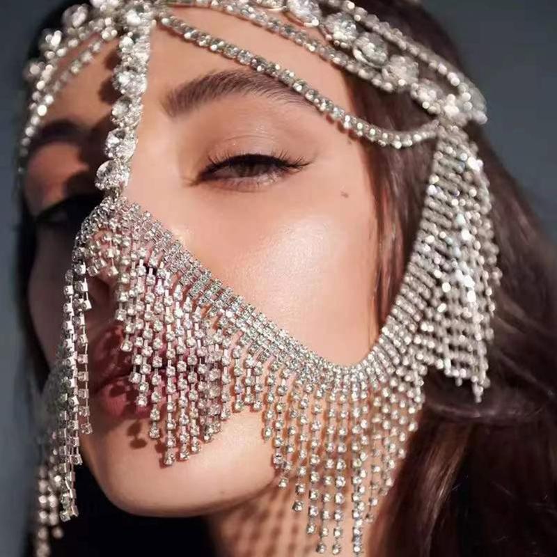 Belly Dance for Rhinestone for Head Chain Crystal Tassel Pendant Mask Chain Novelty Hair Styling Tool for Masquerade Cos
