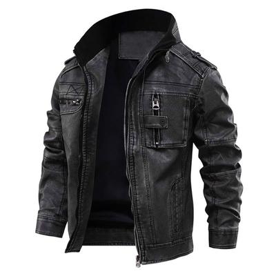 Sonbahar Kış Marka Deri Ceket Erkekler Vintage Biker PU Kaban Causal Motosiklet Ceketleri 3D Dik Yaka Kalın Üstler