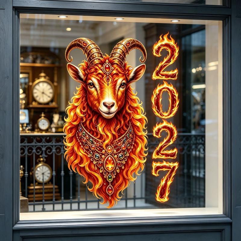 2027 Year Of The Sheep Decorative Glass Stickers, Window Displays, New Year And Christmas Decorations