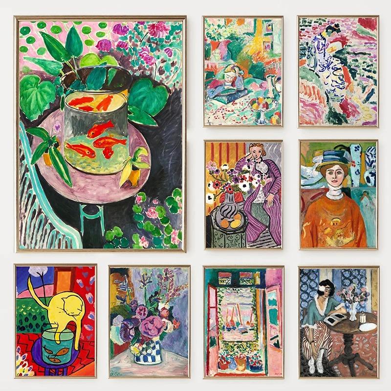 Henri Matisse Klassische Kunstwerke Buntes Landschaftsposter Frauenporträt Katze Blume Leinwanddruck Wandkunst für Zimmer Heimdekoration