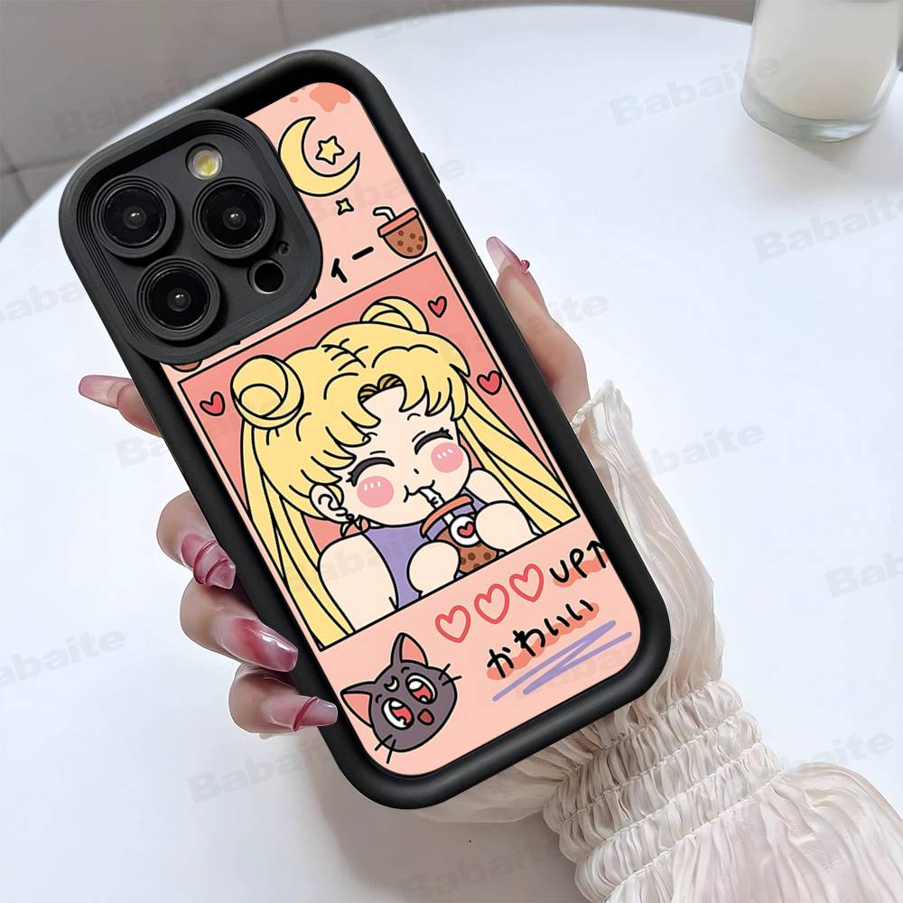 Popular Anime Girl S-Sailor Moon For iPhone 17 Pro Max 16 15 14 13 12 11 Plus Black Soft Phone Cover