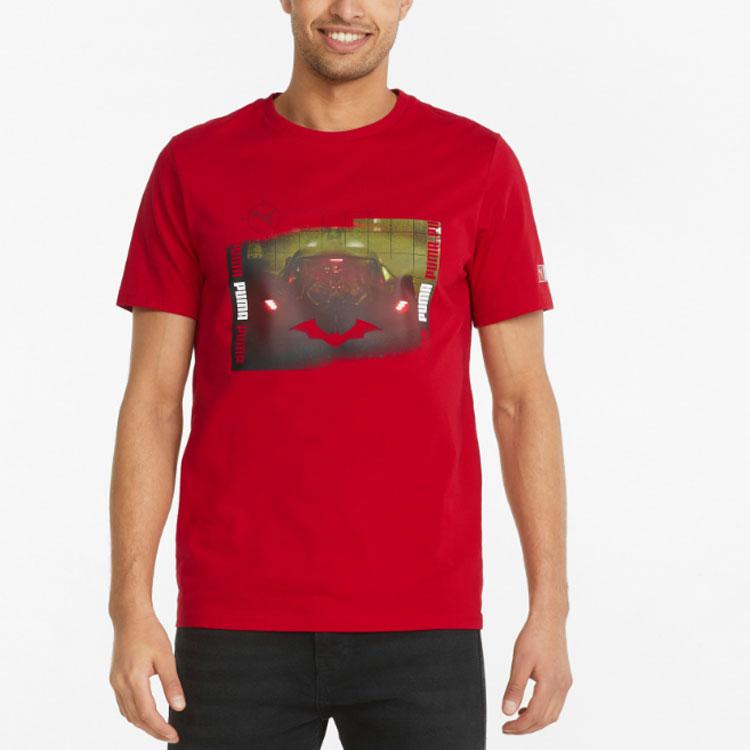 Puma X Pánské tričko s krátkým rukávem a kulatým výstřihem s potiskem Batmana Topy třešňově červené 534727-11