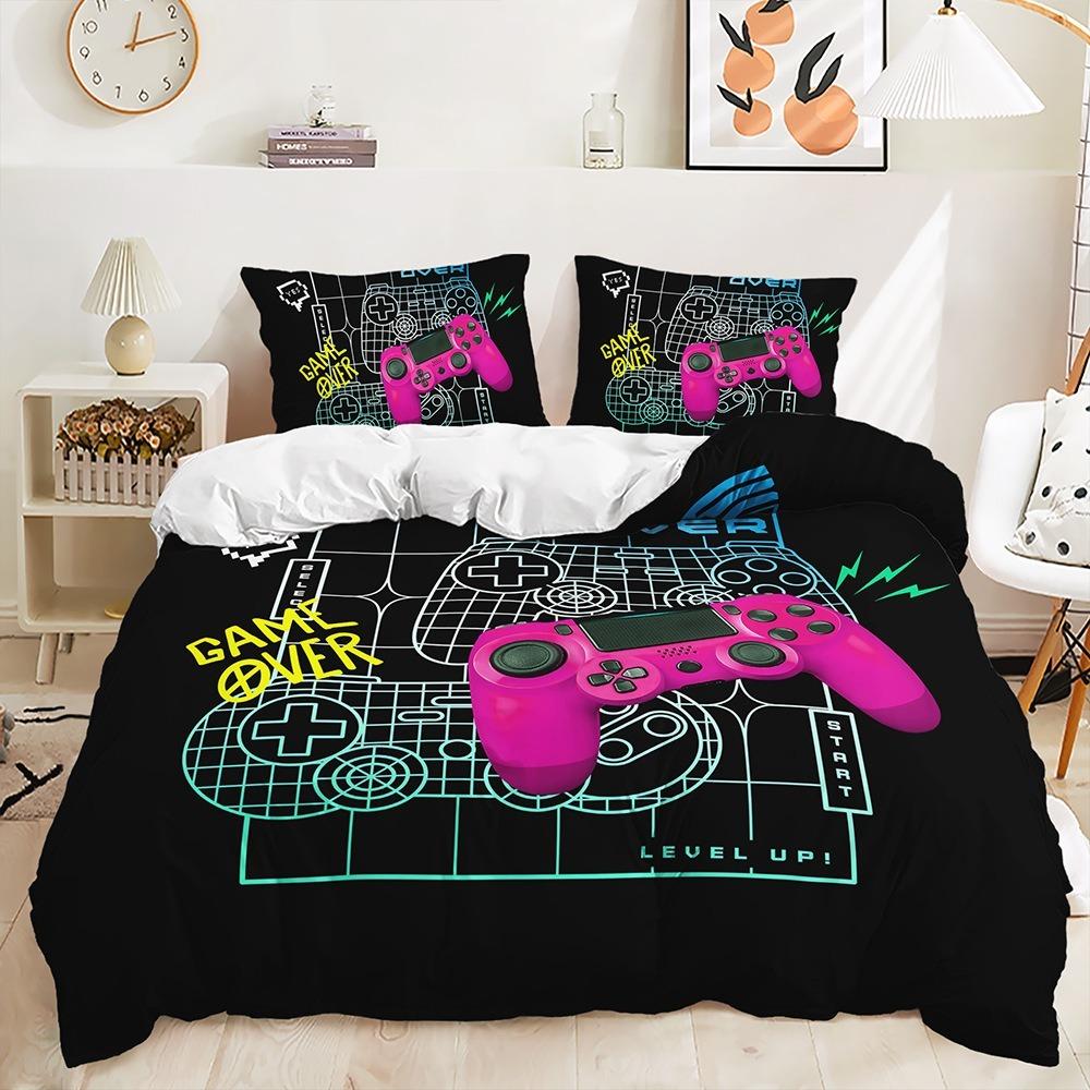 3D Game Controller Pattern Duvet Cover Pillowcase Bedding Black Bedding Set Adult Teen Single Double Queen Size Gift