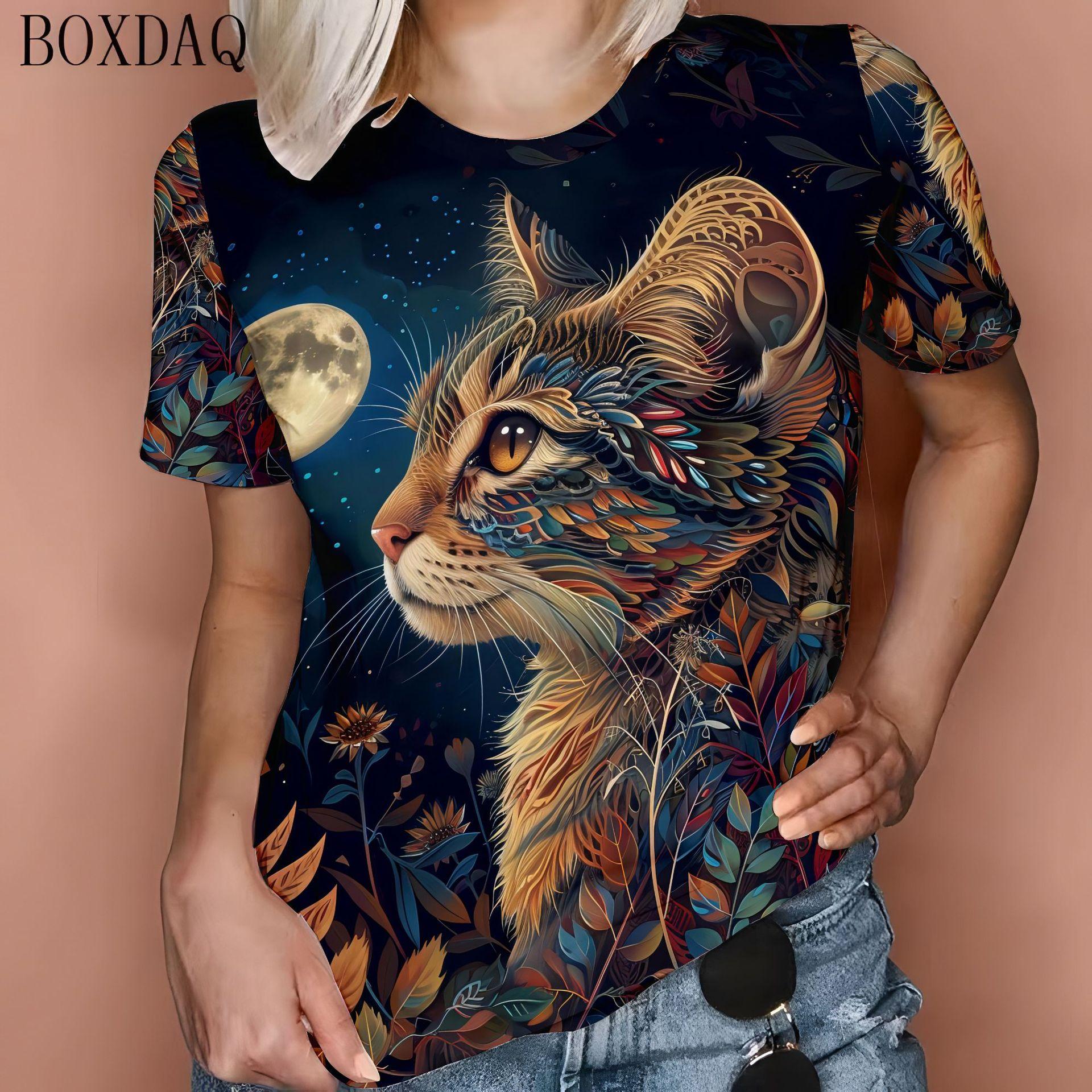 

Летние женские футболки с принтом 3D Cat Urban, повседневный свитер свободного кроя с короткими рукавами и круглым вырезом 5XL