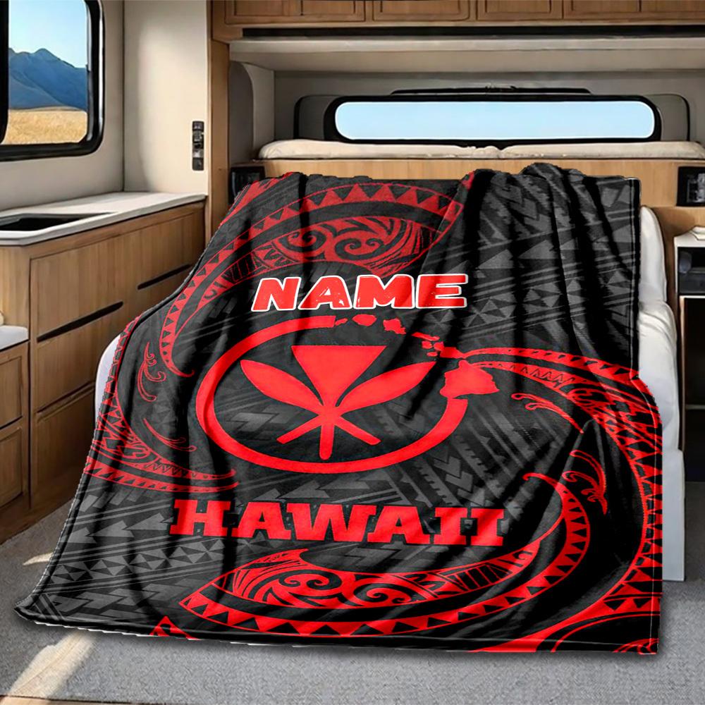 Hawaiian Tribal Pattern Customize Your Name Rv Blanket Cozy Soft Lightweight All Season Multi Purpose Blanket For Travel Camping Picnics Sofas Rvs