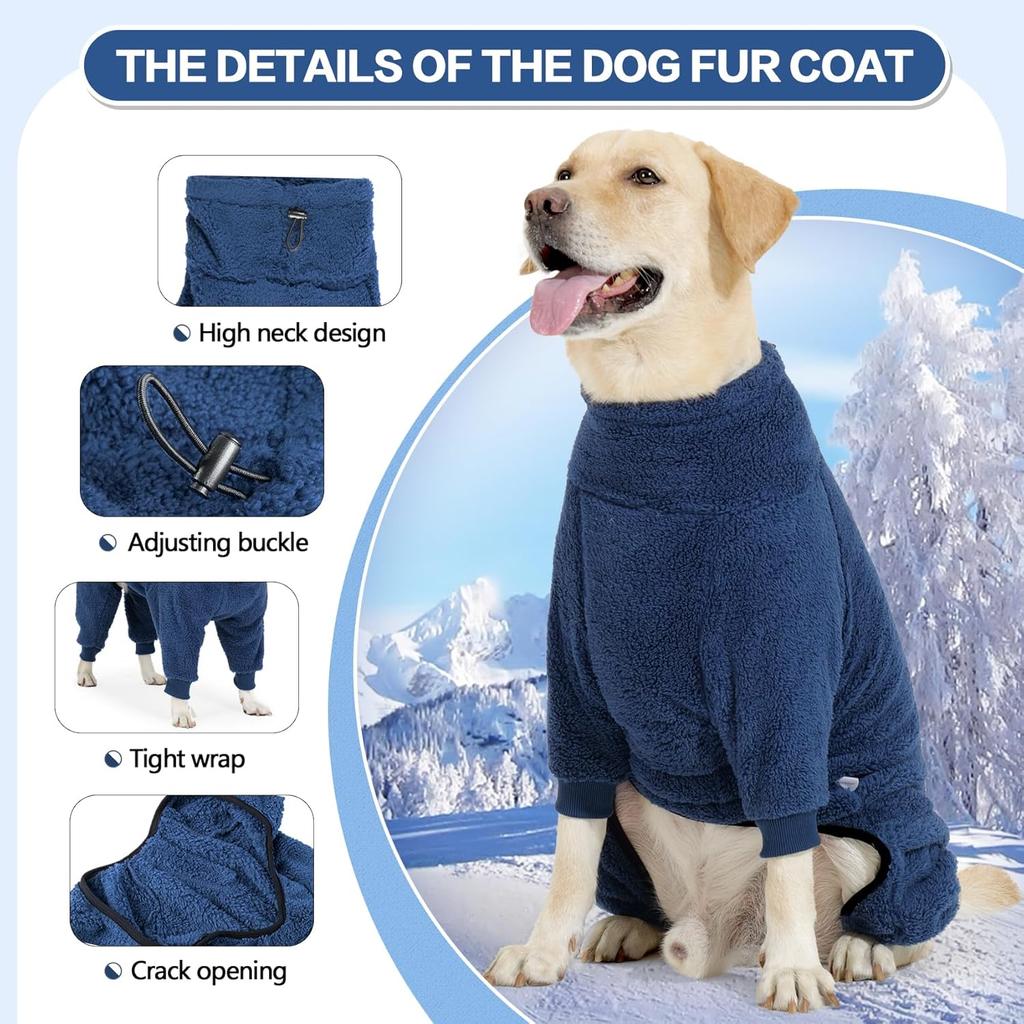 Dog Winter Coat,4-Legged Onesie Jumpsuit Warm Fleece Dog Jacket, Soft Pullover Pajamas, Fullbody Pajamas Onesie for Small Medium Large Dogs Walking,