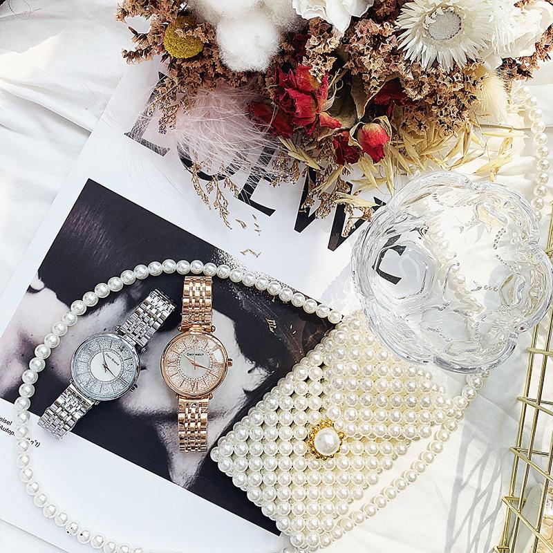 Student Watch Female Ins Style Simple Temperament High School Junior High School Rhinestone Mobile Watch Female Starry Sky Ladies Watch.