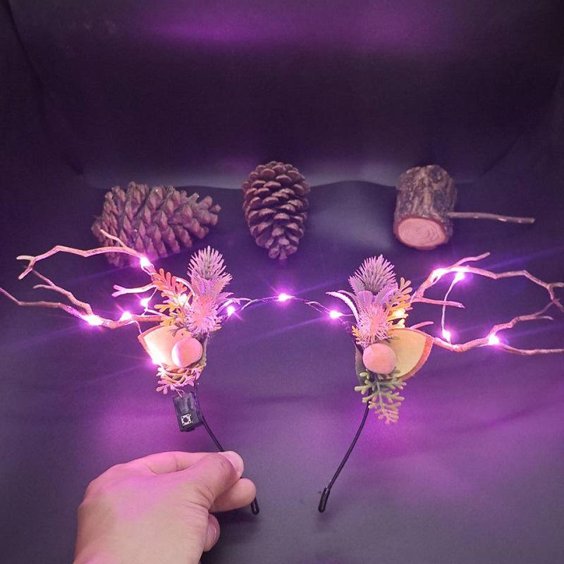 Glowing Reindeer Berry Antler Headband for Christmas & Halloween Parties
