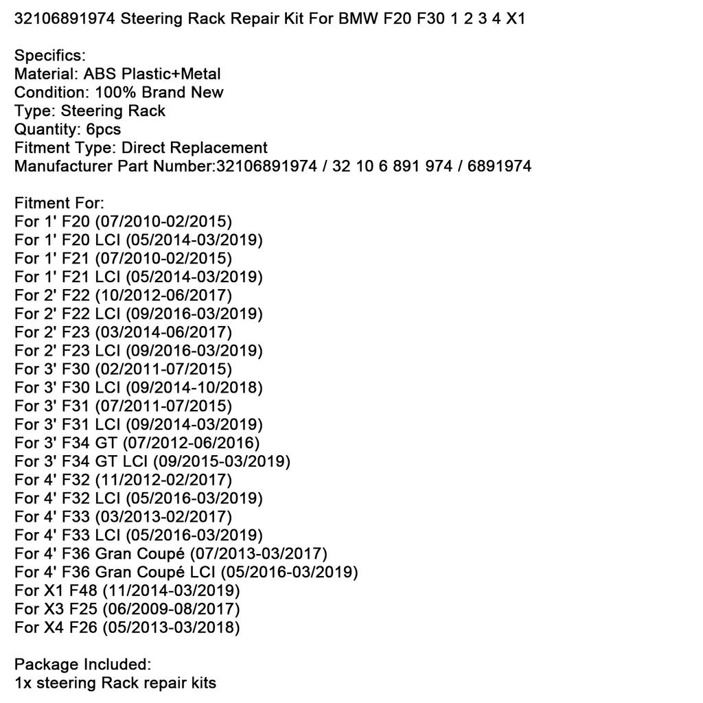 6x 32106891974 Kit de Reparare Cremalieră Direcție Pentru BMW F20 F30 1 2 3 4 X1 X3 X4