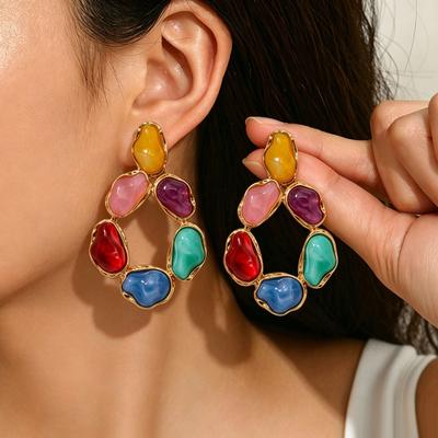 Baroque Elegant Personalized Gemstone Colorful Stud Earrings for Women