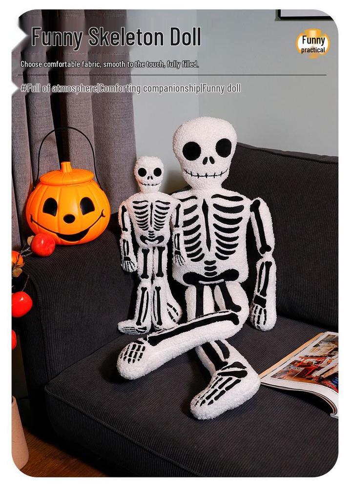 White Skull Hugging Pillow Plush - Halloween Gag Gift