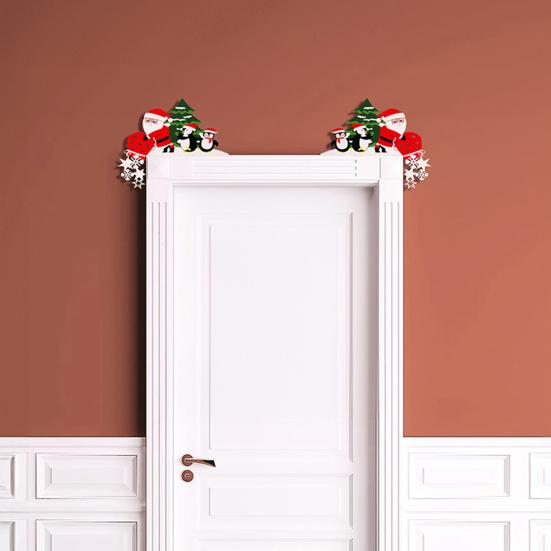 Christmas Door Topper Decoration Wood Santa Claus Reindeer Door Frame Corner Sign