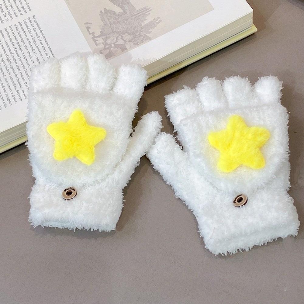 Coral Velvet Plush Gloves Cute Star Flip Gloves New Star Gloves  Gift