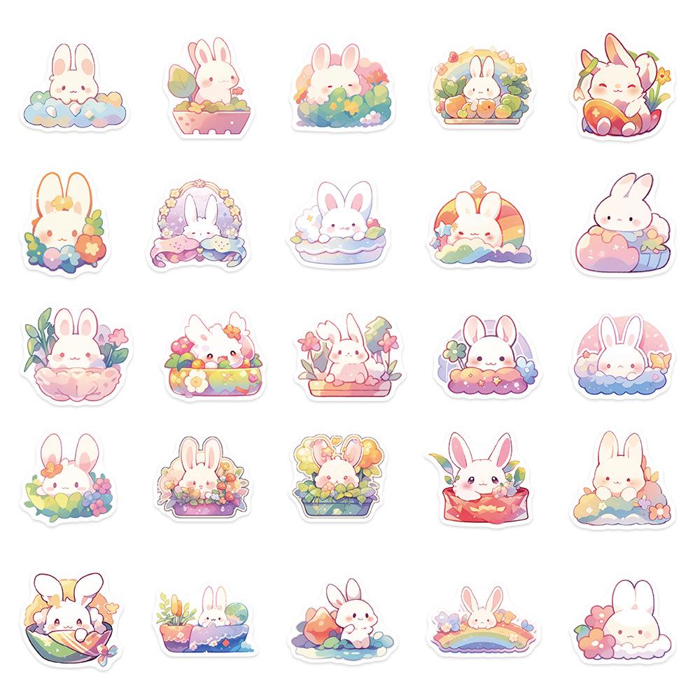 50 Cartoon Rainbow Rabbit Stickers for Suitcases, Diaries, Phone Cases, and DIY Decorations.