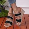 Fashion Vintage Embroidery Wedge Heel Sandals Women Summer Plus Size High Heels Rome Shoes Woman Lightweight Vacation Beach Slippers 43