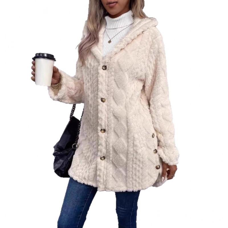 Womens Hooded Fleece Cardigan Long Sleeve Warm Oversized Coat Fall Winter Casual Outerwear