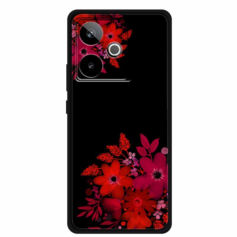 For Realme GT7 GT 7T Case Cute Floral Retro Black Silicone Soft Case Back Cover for Realme GT 7 TPU Funda For Realme GT 7T Coque
