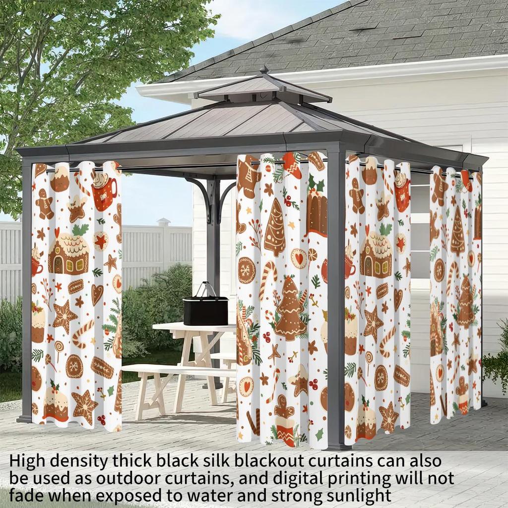 Christmas Gingerbread Man Digital Print Blackout Curtain – Polyester, Thickened, Sun Protection