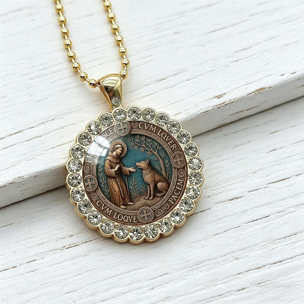 Collier Médaillon Estampé Saint François d'Assise,