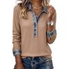 Women's Denim Collar Long Sleeve Knit Top with Patchwork