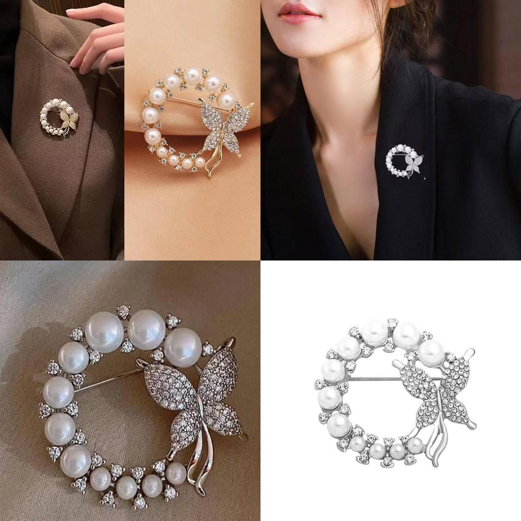 Exquisite Rhinestone And Pearl Butterfly Chest Flower Brooch For Women Korean Fashion Statement Piece