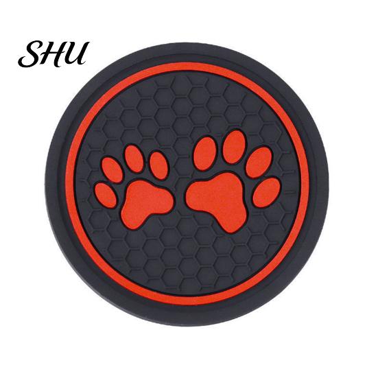 Car Coaster Round Water Bottle Silicone Dog Paw Print Cup Holder Anti-slip Hear-resistant Mat Interior Accessories