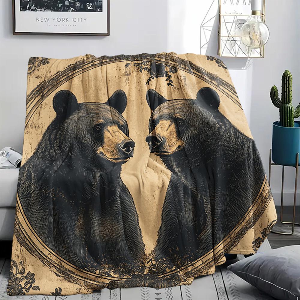 Black Bear Print Flannel Blanket, High Quality Comfortable for All Seasons, Home Decor, Warmth and Comfort, Perfect for Christmas Gifts