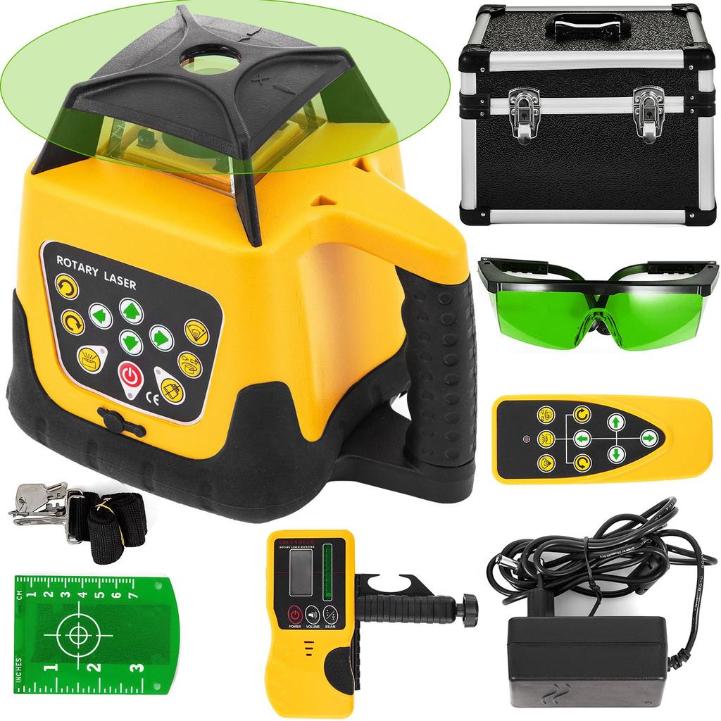 VEVOR Rotary Laser Level Green Beam 500m Range Slope Adjustable 360 degrees Spinning Accurate with Remote Control Receiver Carrying Case