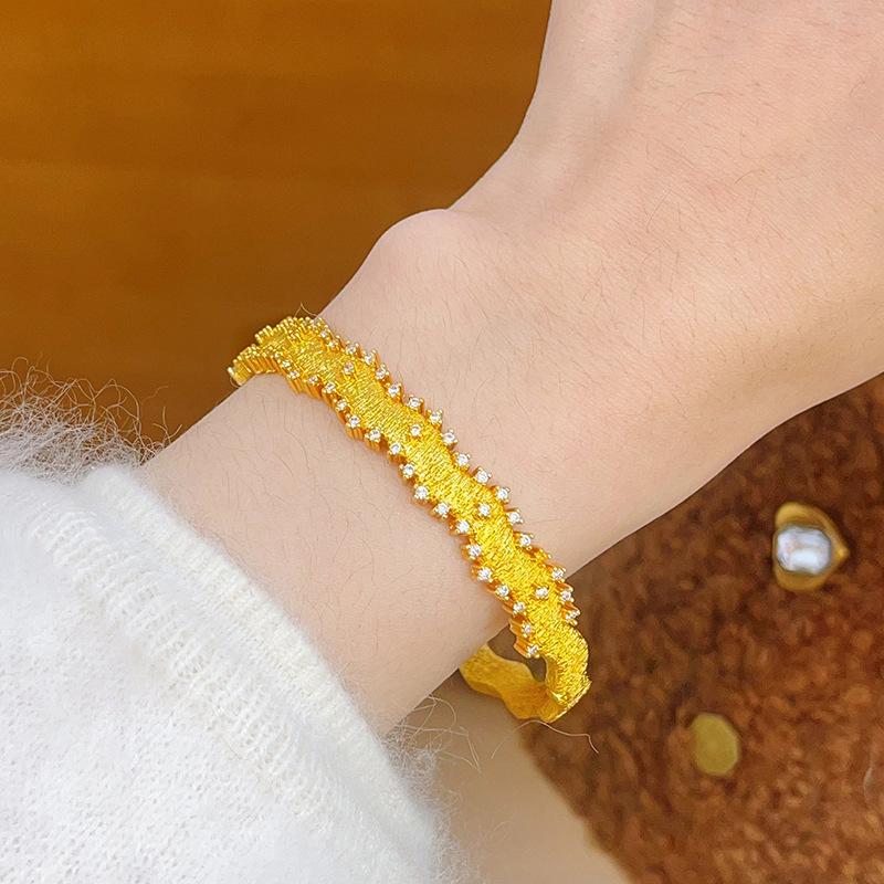 24K ancient gold zircon corrugated buckle bracelet simple fashion design bracelet light luxury exquisite versatile jewelry women