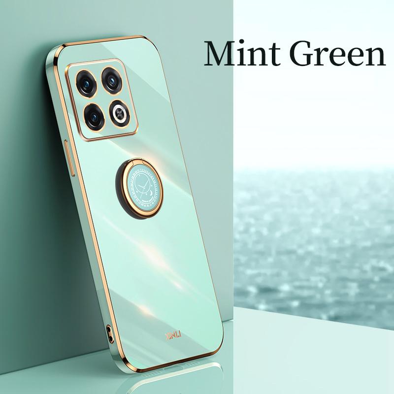 Luxury Plating Ring Holder Soft Silicone Case For OnePlus 10 9 Pro 9R 9RT 8T Shockproof Bumper Lens Protection Stand TPU Back Cover Shell