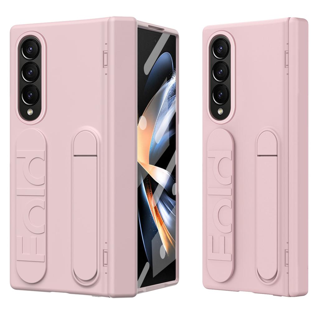 For Samsung Galaxy Z Fold4 5G Case Kickstand Wristband PC Phone Cover with Tempered Glass Film