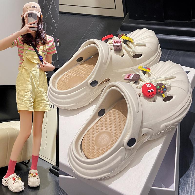 

Женские садовые сабо 2025 года – уличные сандалии на толстой подошве, нескользящая пляжная обувь, дышащие и водонепроницаемые шлепанцы для лета, удобный стиль Crocs 35