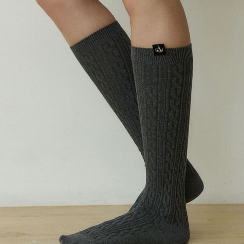 ADAUL Twist line sailboat label knee socks - 3color