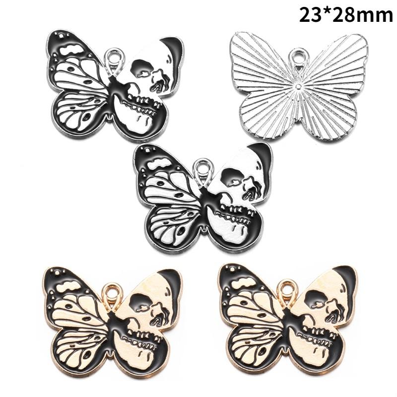 10pcs Enamel Charms Halloween Black Skull Butterfly Charms Pendant Designer CharmsFit Jewelry Making DIY Jewelry Findings W345