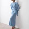 Women's Loose Skirt Suit Long Sleeve Blouse Elastic Waist Mermaid Skirt Satin Solid Elegant Two Piece Party Matching Set