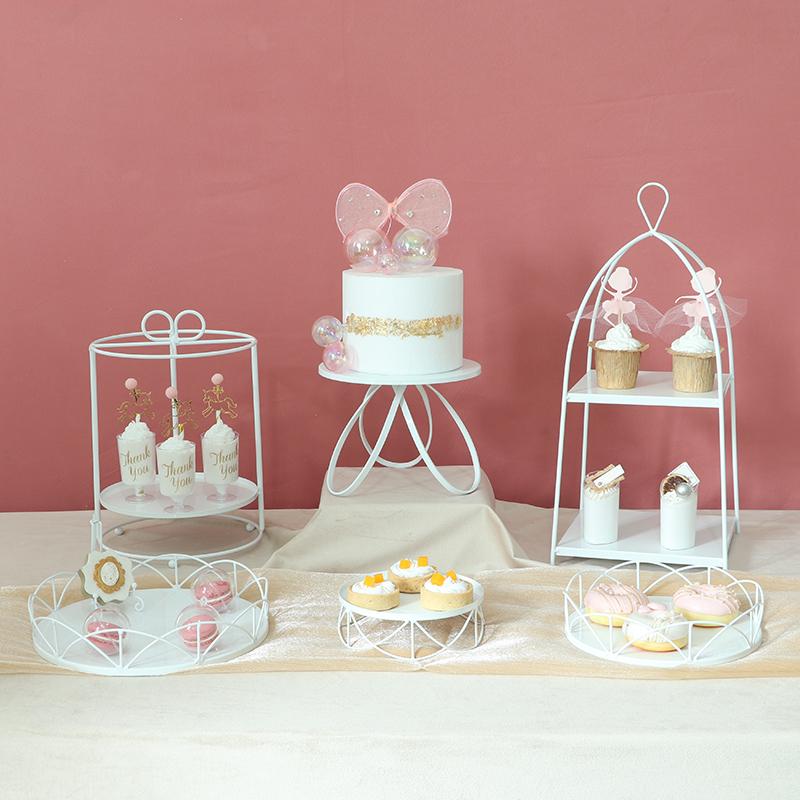 European White Dessert Table Decoration Wedding Table Display Frame Set Macaron Afternoon Tea Cake Dessert Tray