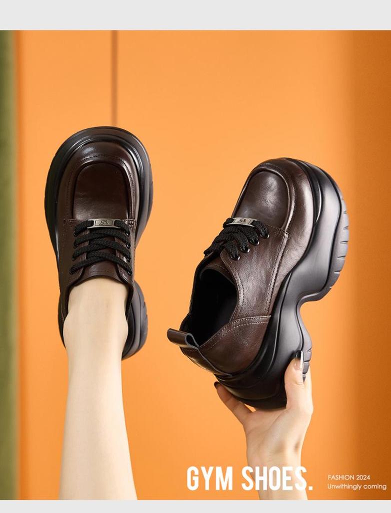 Women's Black Platform Loafers - Spring 2025 Collection: Fashionable, Height-Boosting, Chunky, Versatile British Style Leather Shoes